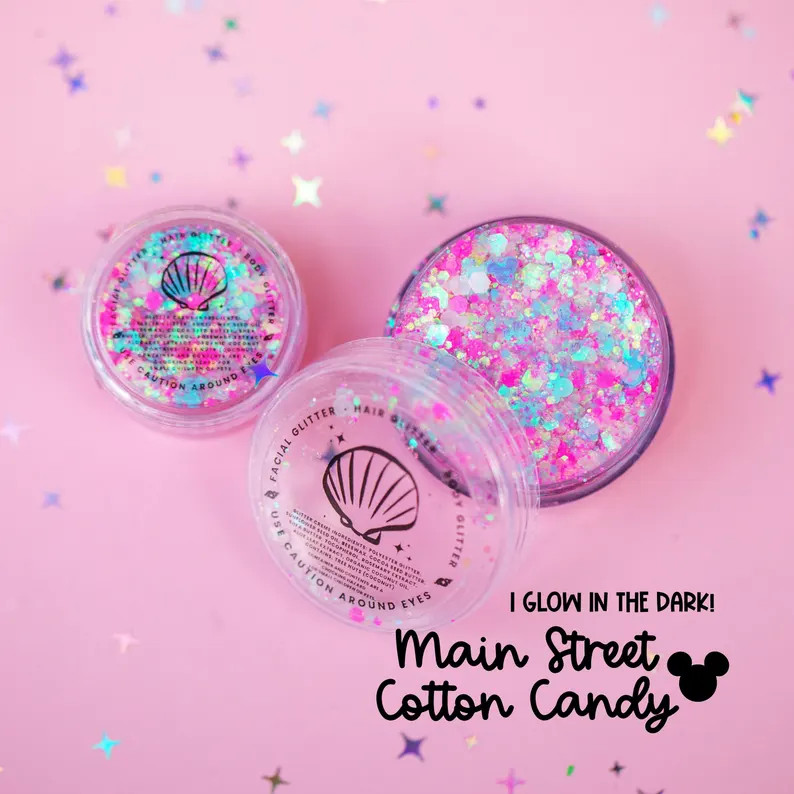 Body Glitter: Main Street Cotton Candy with mouse shaped glitter that Glows in the Dark | Etsy (Global)