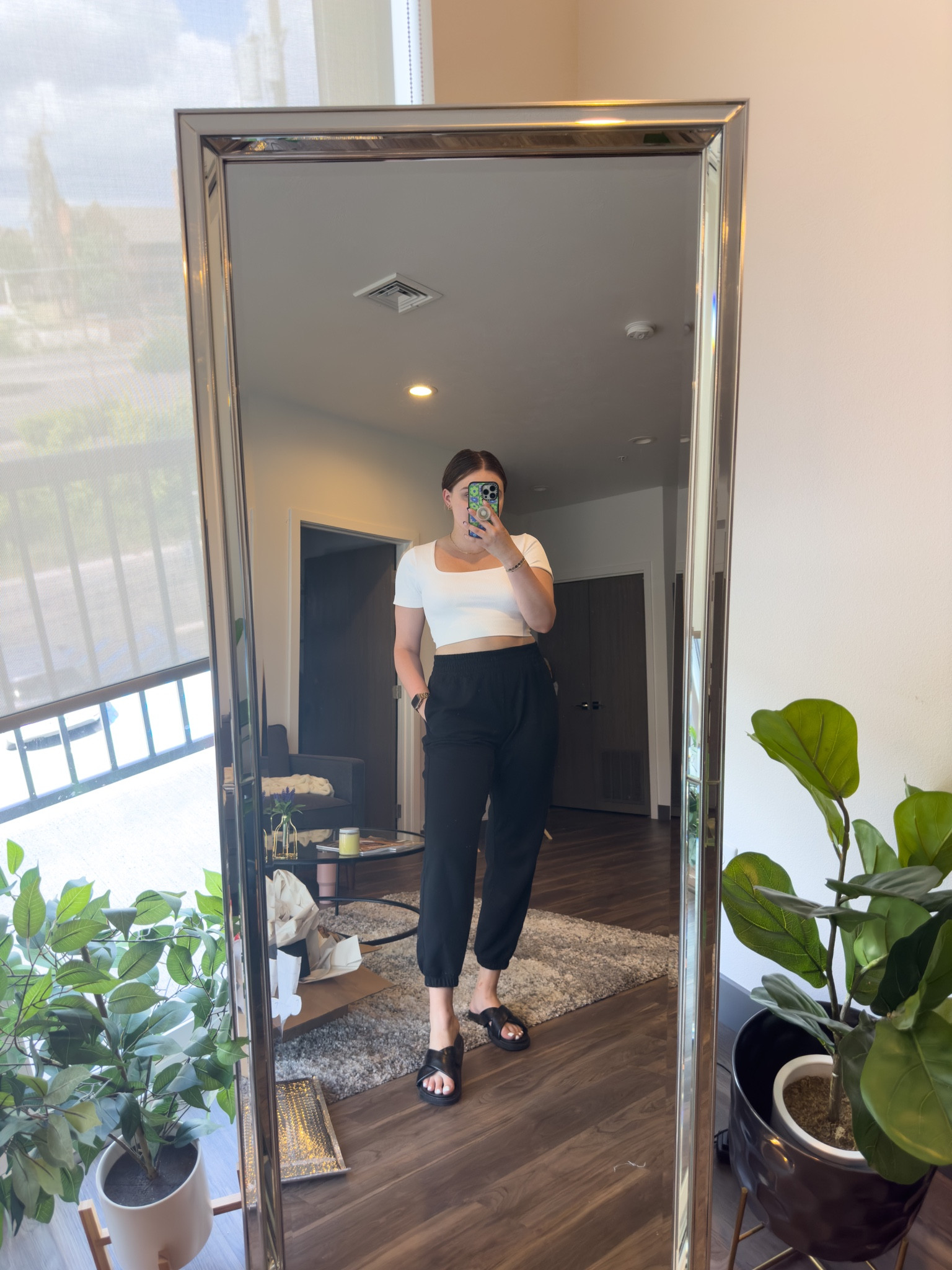 Casual black and white lounge outfit! Perfect for relaxing and hanging out. 

I’m wearing a L tee and sweatpants with size 9 sandals 

#LTKunder100 #LTKFind #LTKshoecrush