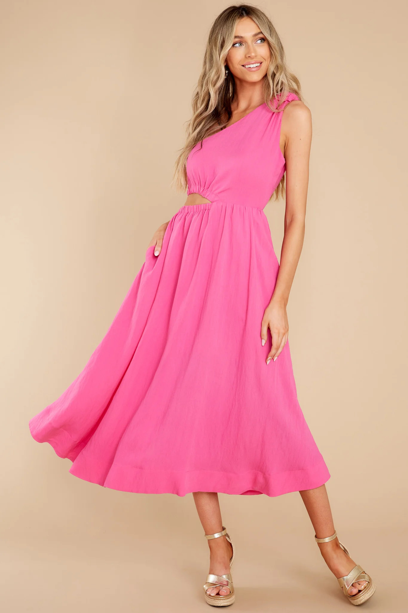 Strike First Hot Pink Midi Dress | Red Dress 