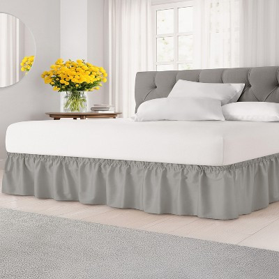 CGK Linens Elastic Wrap-Around Dust Ruffled Bed Skirt - Easy Fit with Pleated 12" Drop in Light Grey, Size Queen | Target