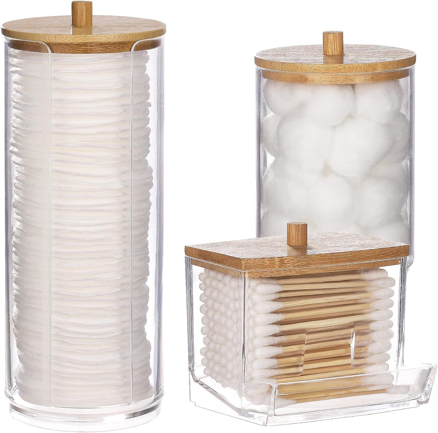 3pcs Qtip Holder Bathroom Dispenser Storage Cotton Ball, Cotton Swab, Cotton Round Pads, Floss Pi... | Amazon (US)
