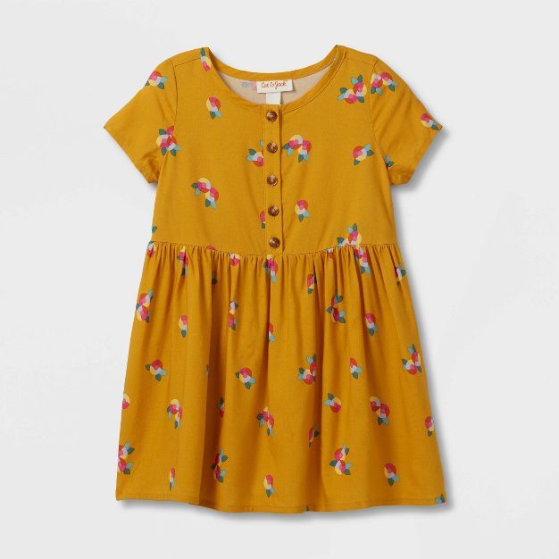 Toddler Girls' Floral Button-Front Short Sleeve Dress - Cat & Jack™ Yellow | Target