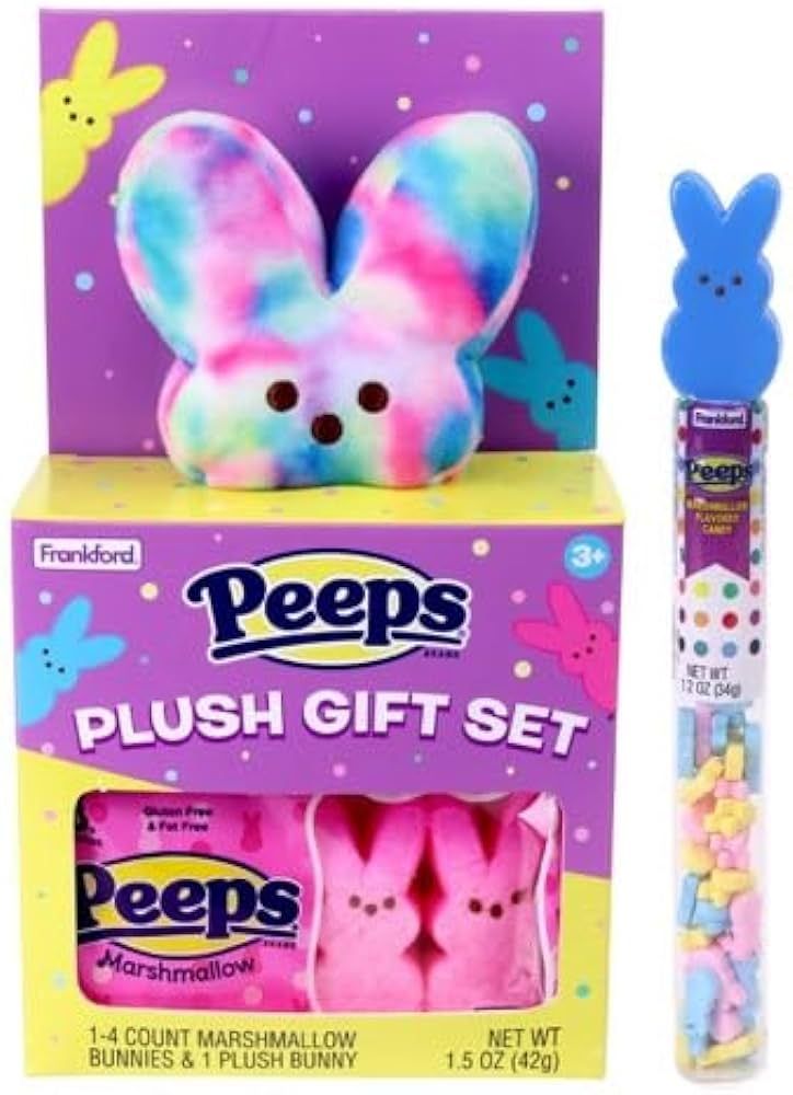 Peeps Tie Dye Plush Bunny Gift Set & Peeps Blue or Pink Tube Topper with Marshmallow Flavored Har... | Amazon (US)
