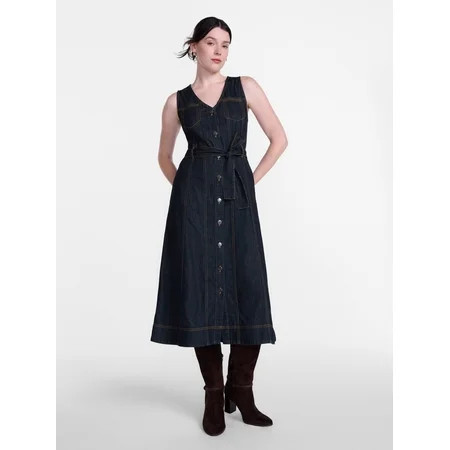 Scenario Women's and Women's Plus Sleeveless Denim Midi Dress, Sizes XS-4X | Walmart (US)