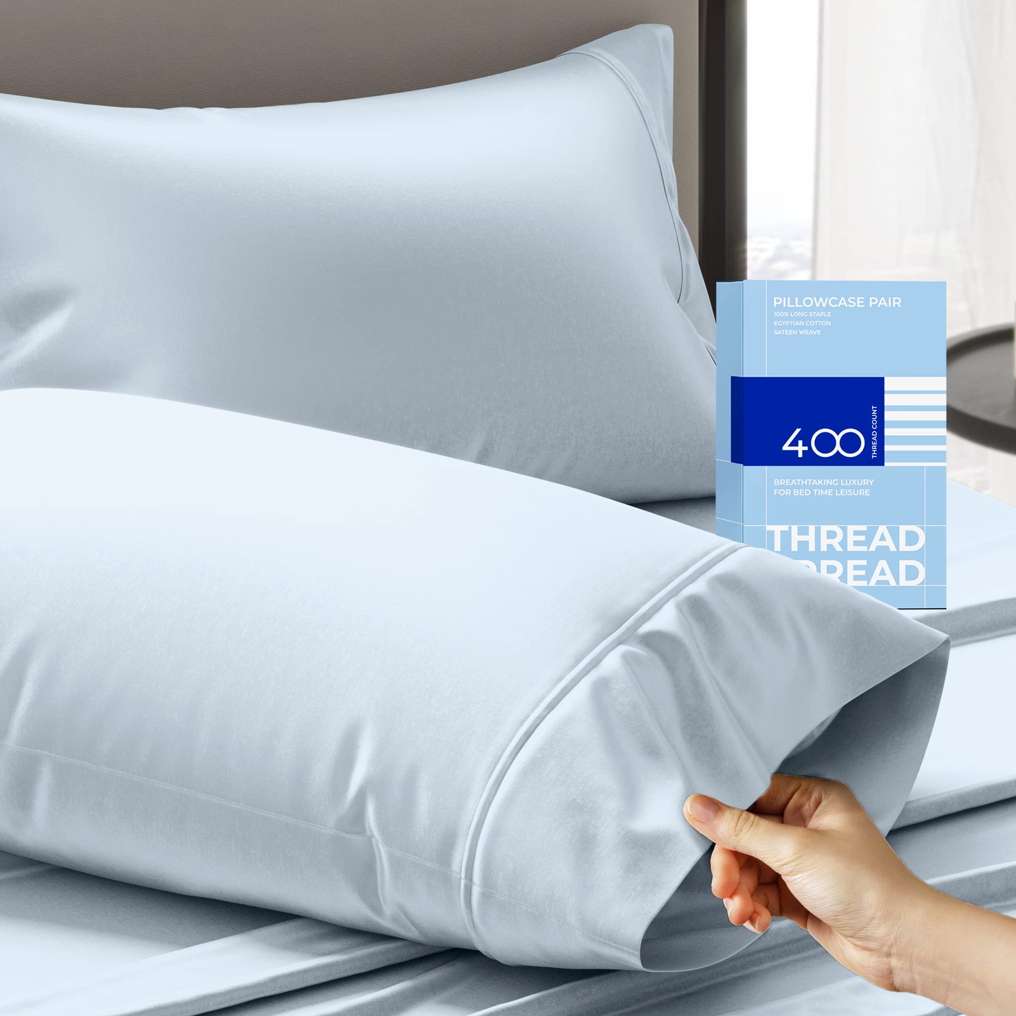 THREAD SPREAD 100% Cotton Pillowcases Standard/Queen Size Set of 2-400 Thread Count Cotton Pillow... | Amazon (US)