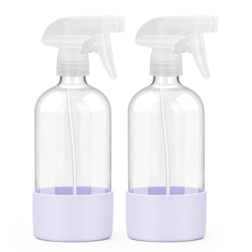 Worldgsb 2 Pack Glass Spray Bottles with Silicone Sleeve, 16 oz Empty Refillable Containers with Adjustable Spray Nozzles, Spray Bottles for Hair, Cleaning Solutions and Plants Purple | Amazon (US)
