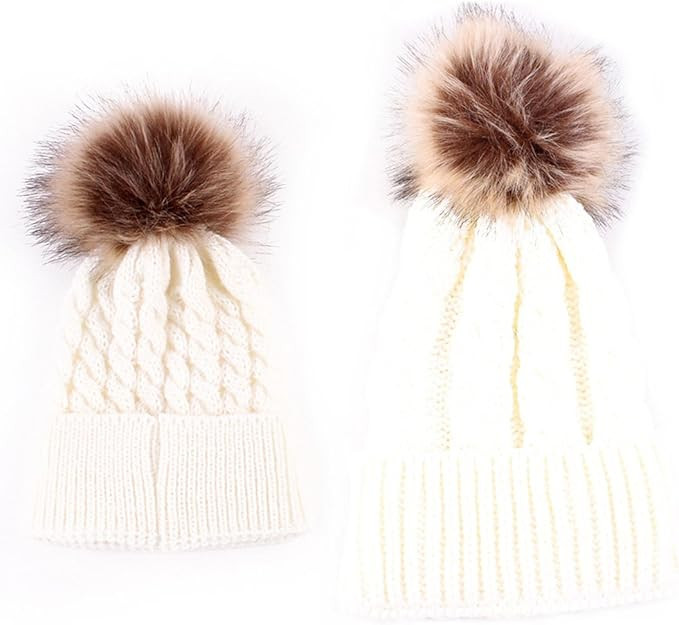 2PCS Parent-Child Hat Warmer, Mother & Baby Daughter/Son Winter Warm Knit Hat Family Crochet Bean... | Amazon (US)