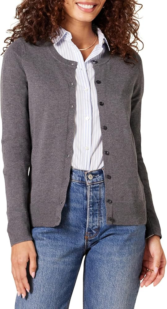 Amazon Essentials Women's Lightweight Crewneck Cardigan Sweater (Available in Plus Size) | Amazon (US)