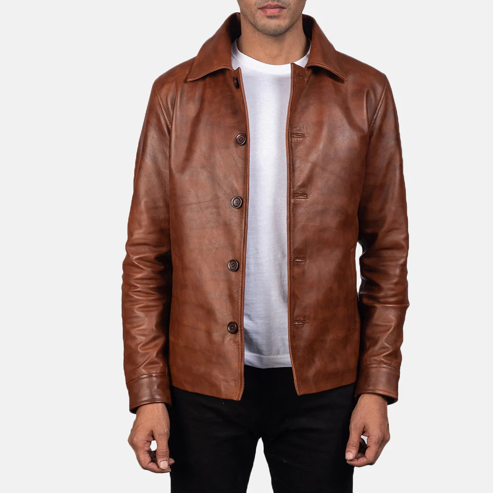 Men's Waffle Brown Leather Jacket | The Jacket Maker
