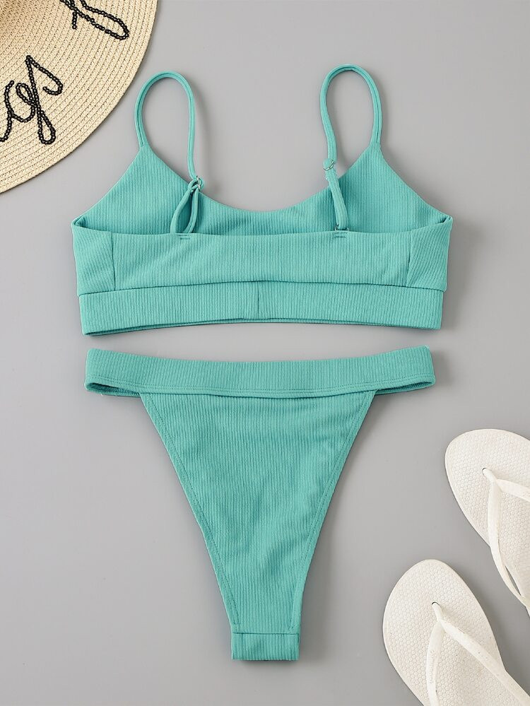 Rib High Cut Bikini Swimsuit | SHEIN