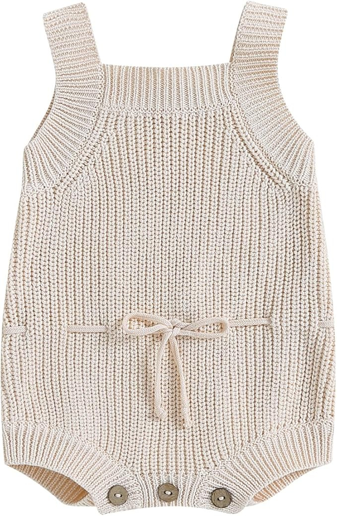Baby Girl Boy Fall Sweater Romper Casual Sleeveless Square Neck Jumpsuits Knit Bodysuit Infant Ou... | Amazon (US)