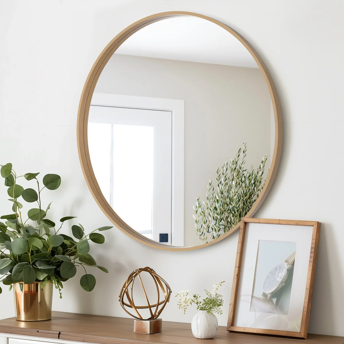 Karrina Accent Wood Round Mirror | Wayfair North America