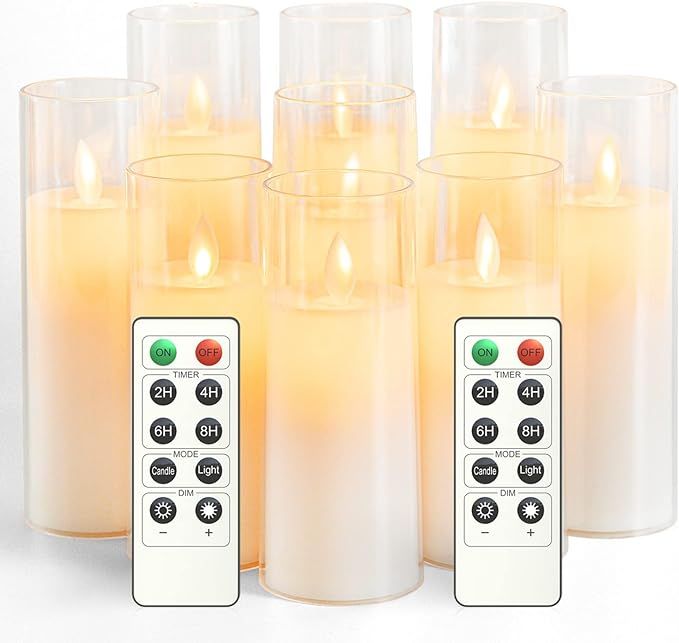 Flickering Flameless Candles, Battery Operated Acrylic LED Pillar Candles with Remote Control and... | Amazon (US)