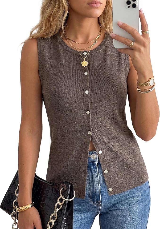Arach&Cloz Women's Wool Blend Non See Through Button Down Business Casual Tank Tops 2026 | Amazon (US)