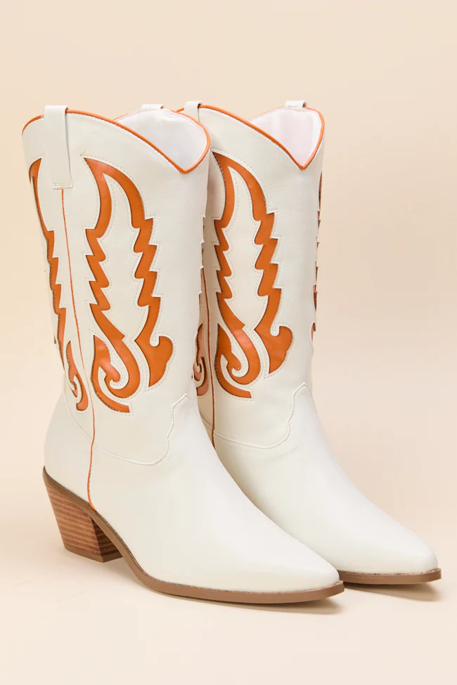 Patti Orange and White Western Boots | Pink Lily