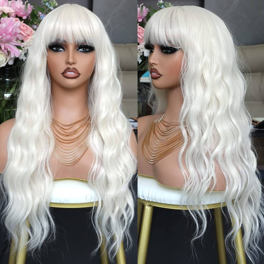 QD-Tizer White Hair Color Wig Loose Wave Hair Wigs Platinum Blonde Heat Resistant Fiber Hair Synt... | Amazon (US)