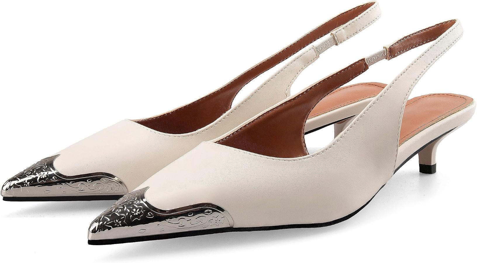 Womens Slingback Kitten Heels Etched Steel Toe Heeled Sandals Pointed Toe Slip On Slingback Heels... | Amazon (US)