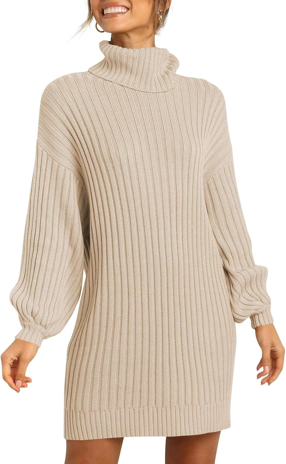 ANRABESS Women Turtleneck Long Lantern Sleeve Casual Loose Oversized Sweater Dress Soft Winter Pu... | Amazon (US)