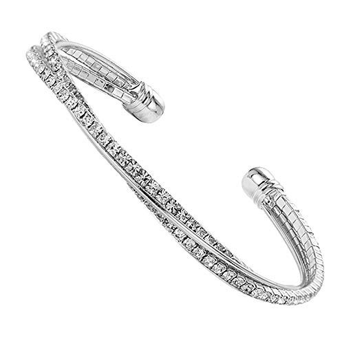 Silver Cuff bangle Bracelets For Women Rhinestone Clear Crystal Dainty Bracelet Bangle (silver) | Amazon (US)