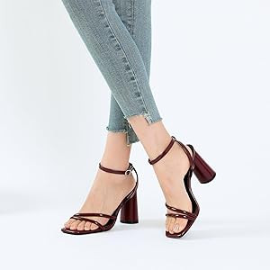 RIBONGZ Block Heels Prom Heeled Sandals for Women Chunky Square Open Toe Strappy High Heels Ankle... | Amazon (US)