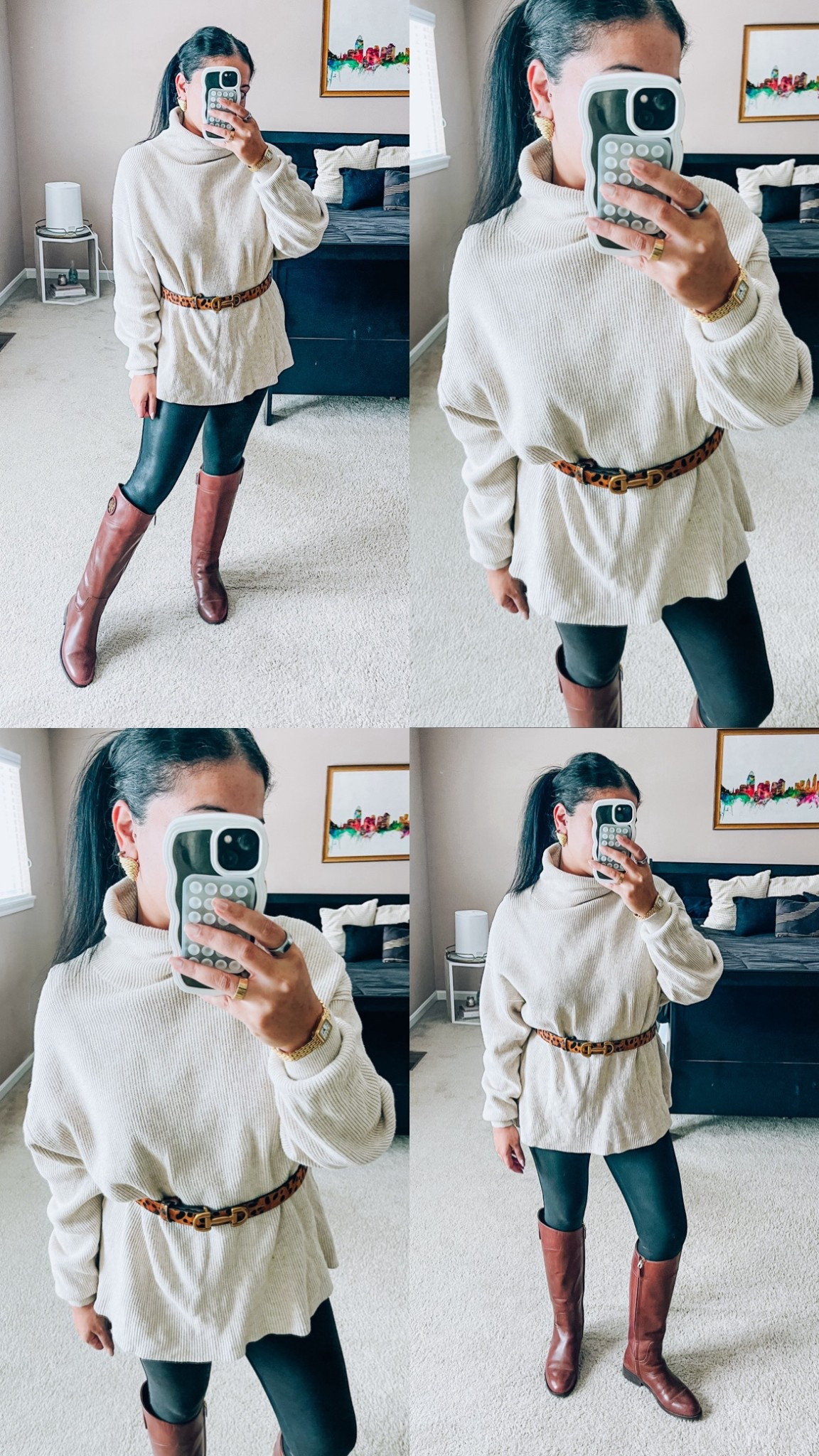 Oversize free people sweater
Boden leopard belt
Spanx faux leather leggings
Tory Burch riding boots
Gold jewelry


#LTKgrwm #LTKdayinmylife #LTKootd