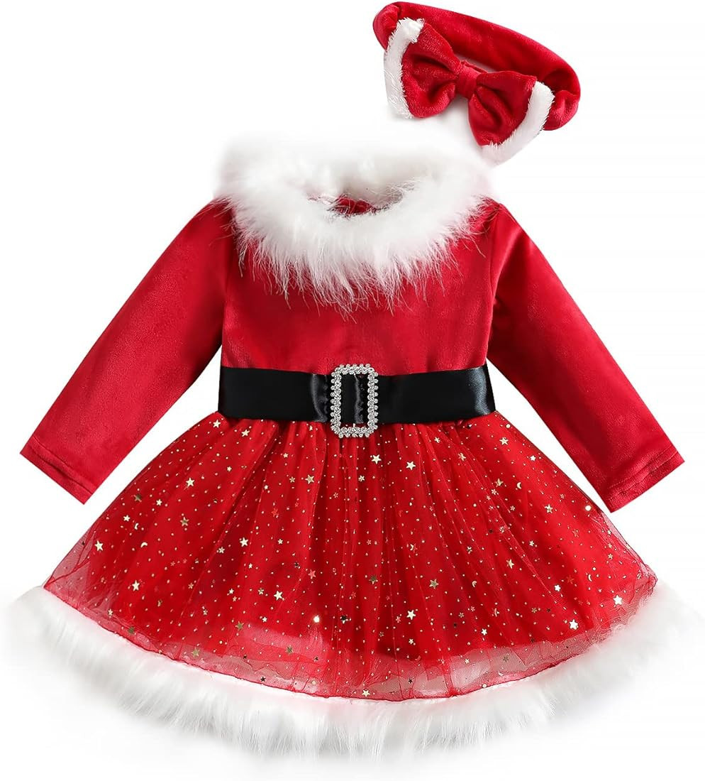Amazon.com: Toddler Baby Girl Christmas Dress Santa Claus Dress Mrs. Claus Costume for Girls Long... | Amazon (US)