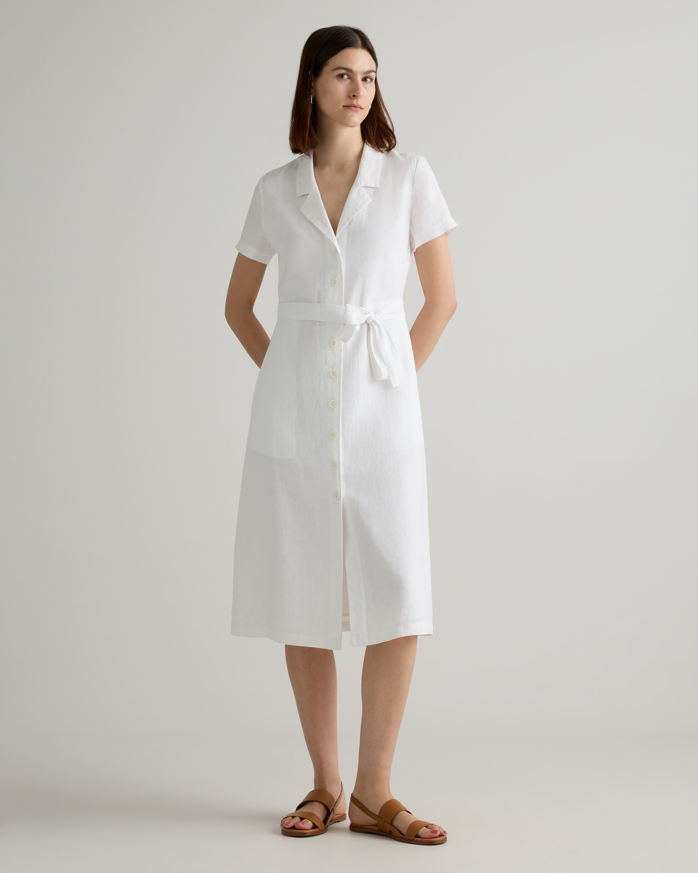 100% European Linen Button Front Dress in Chambray Stripe | Quince