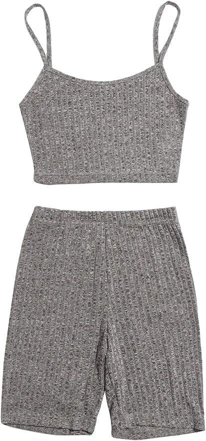 Verdusa Women's 2 Piece Outfits Activewear Cami Top and Biker Shorts Tracksuit Set | Amazon (US)