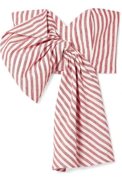 Johanna Ortiz - Toluca Cropped Bow-embellished Striped Linen Top - Red | NET-A-PORTER (US)