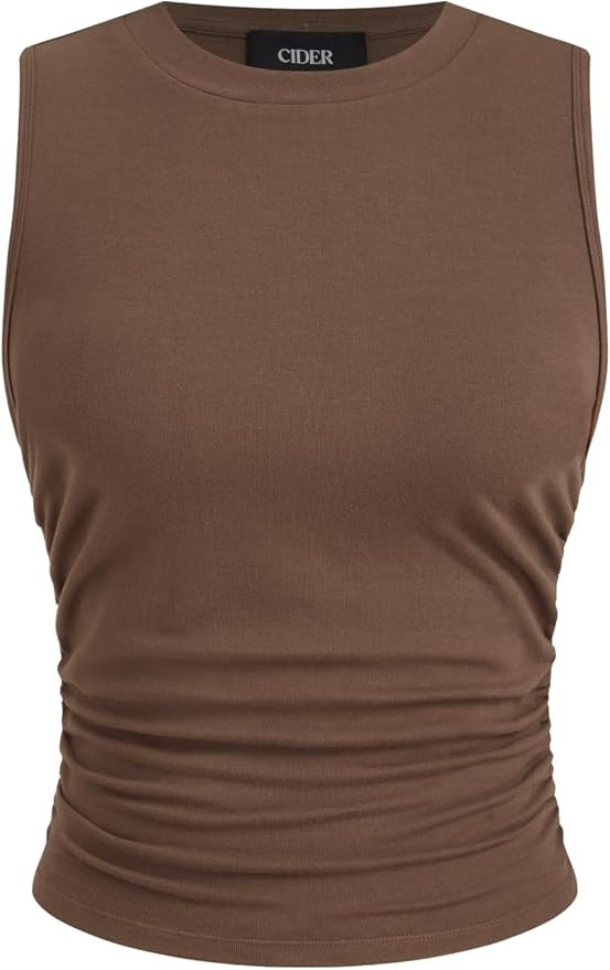 CIDER Womens Tank Tops Sleeveless High Neck Ruched Crop Tops Going Out Casual Basic Ribbed Shirt ... | Amazon (US)