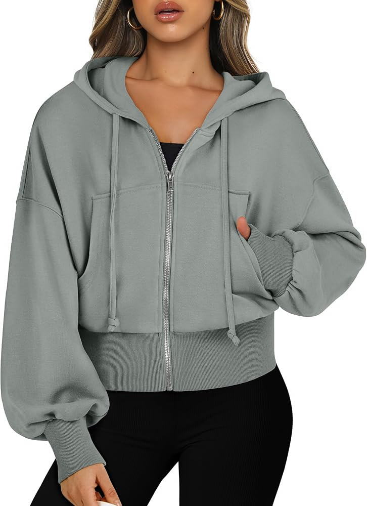 ANRABESS Hoodies for Women Zip Up Cropped Sweatshirts Casual Full Zip Jackets 2024 Fall Fashion Y... | Amazon (US)