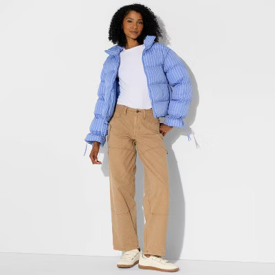 Women's Bow Puffer Jacket - Wild Fable™ Blue Striped XXS | Target