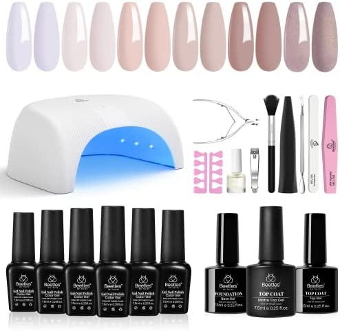 Beetles Gel Nail Polish Kit with Led Light Base Gel Top Coat, 6 Colors Nude Neutral Gel Polish Start | Amazon (US)