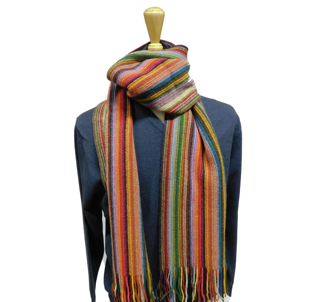 Stripe Scarf, Lambswool Multi-coloured Stripe - Reds and Pinks - Warpknitted in Hawick, Scotland ... | Etsy (US)