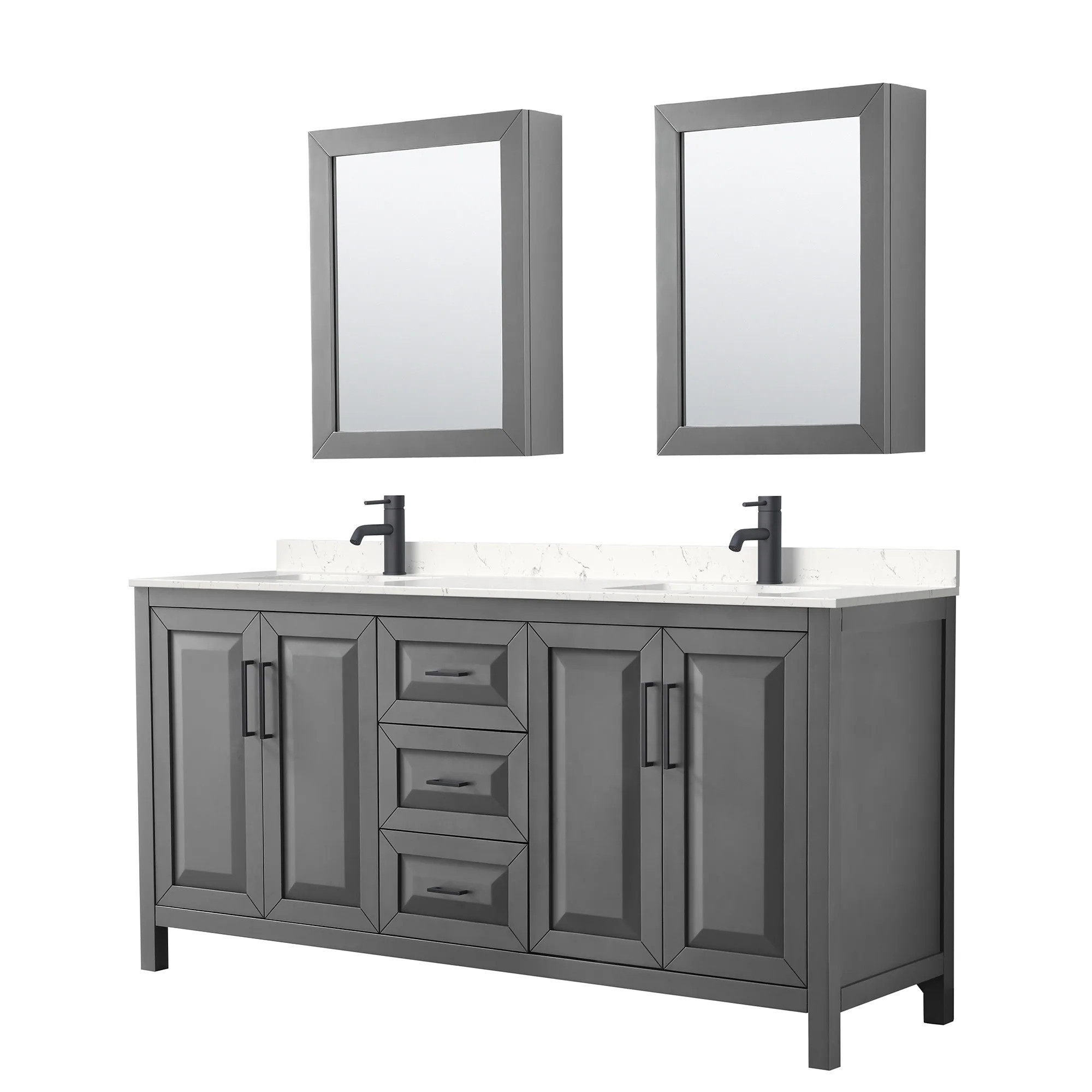 Wyndham Collection Daria 72-in Dark Gray with Matte Black Trim Undermount Double Sink Bathroom Vanity with Carrara Cultured Marble Cultured Marble Top | Lowe's