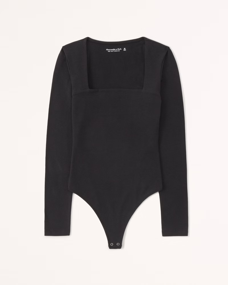 Long-Sleeve Cotton Seamless Fabric Squareneck Bodysuit | Abercrombie & Fitch (US)