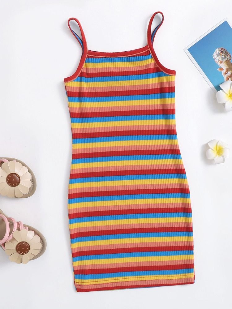 Toddler Girls Rainbow Stripe Cami Dress | SHEIN