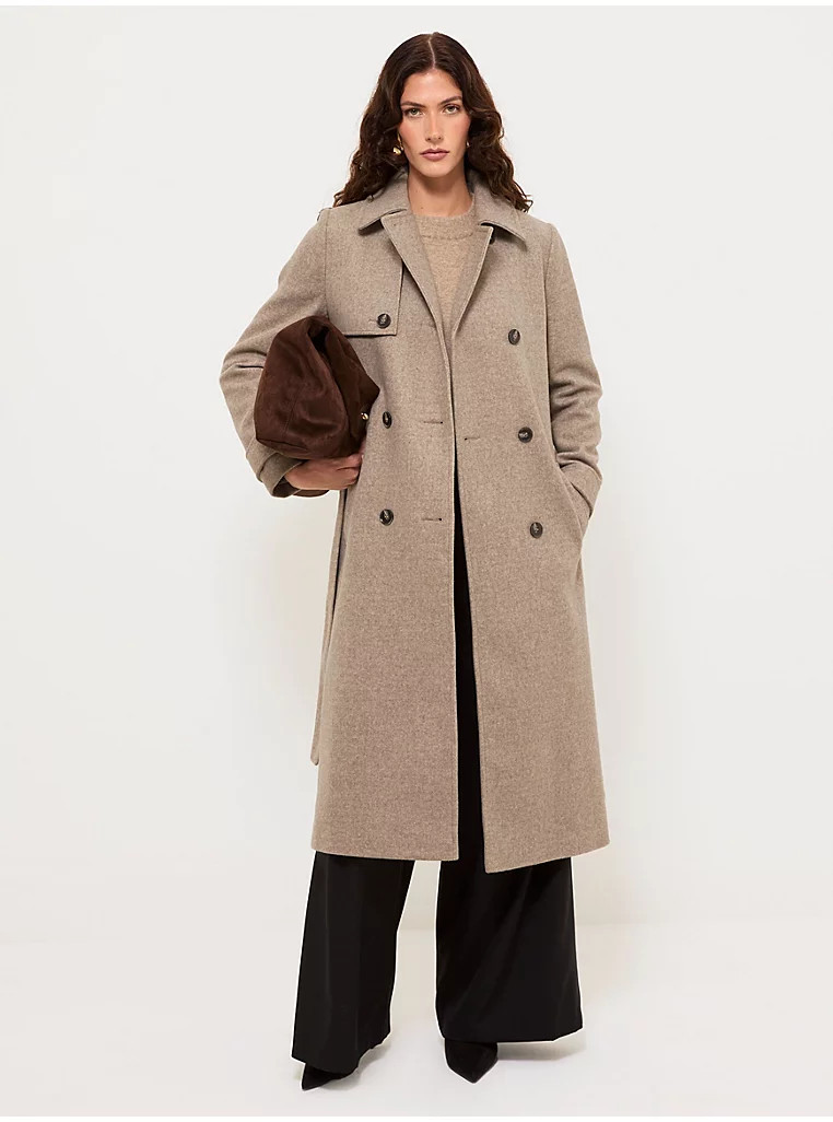 Stone Soft Touch Longline Belted Trench Coat | George at ASDA