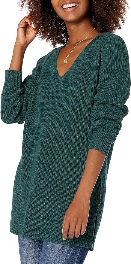 Amazon.com: Goodthreads Women's Cotton Shaker Stitch Deep V-Neck Sweater, Dark Green Heather, Lar... | Amazon (US)