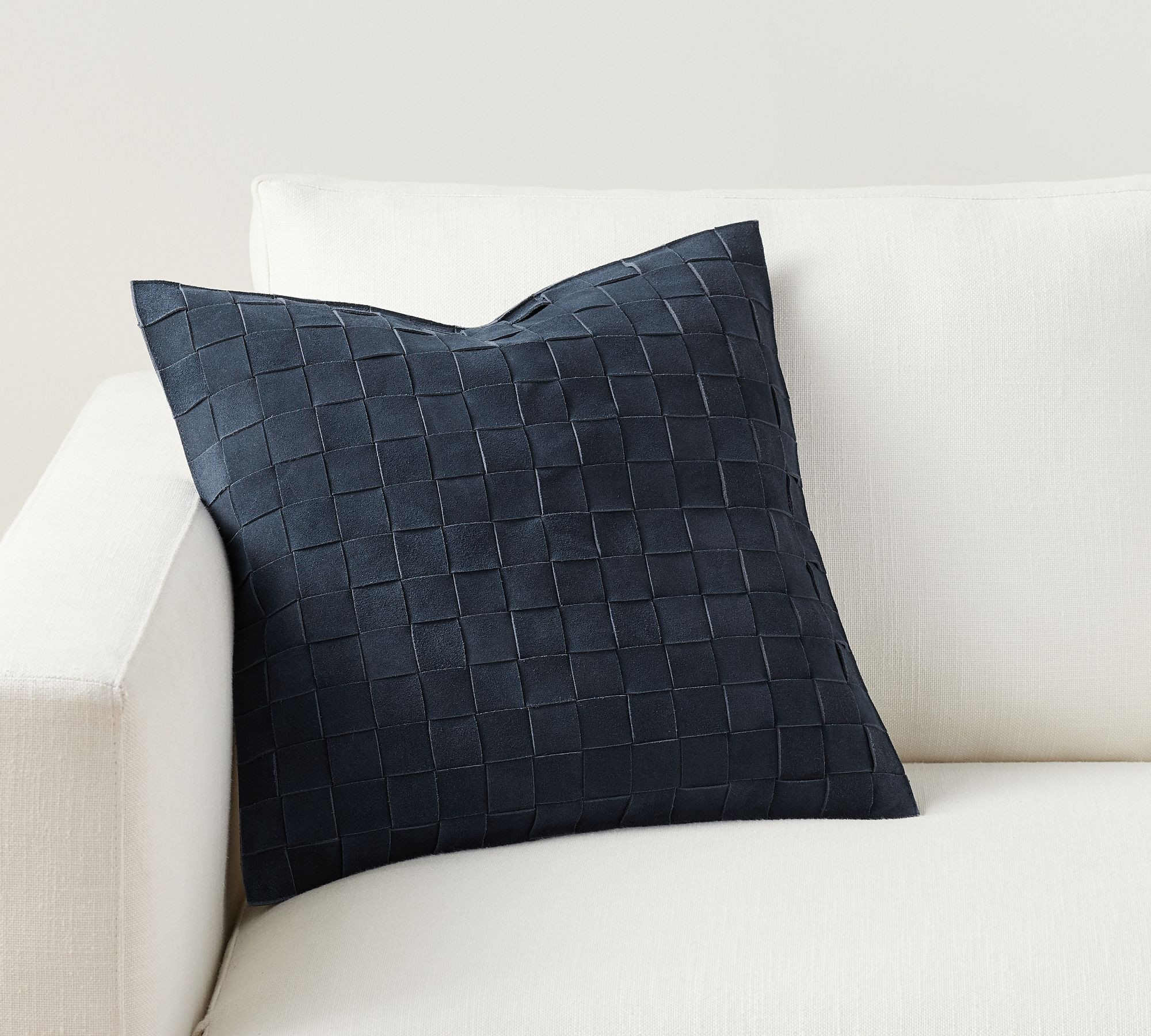 Suede Basketweave Pillow Cover, 18"", Chambray | Pottery Barn (US)