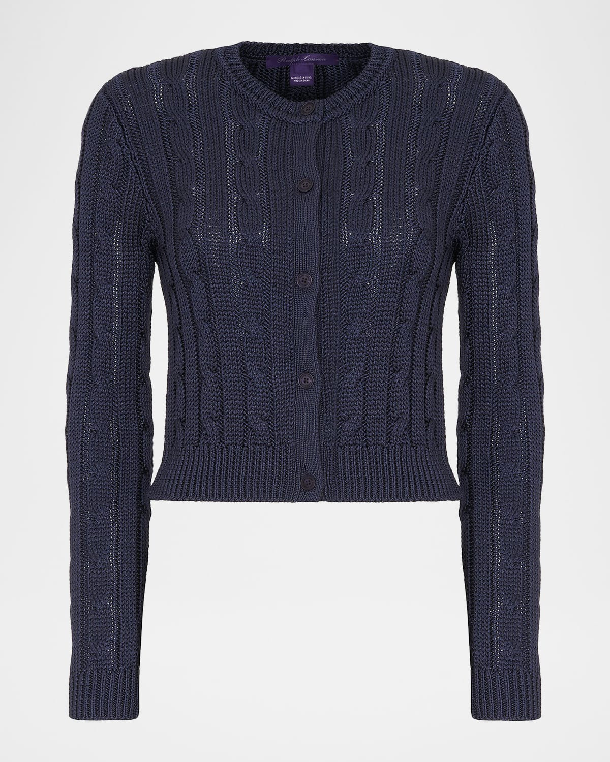 High Shine Silk Cable-Knit Crop Cardigan | Neiman Marcus