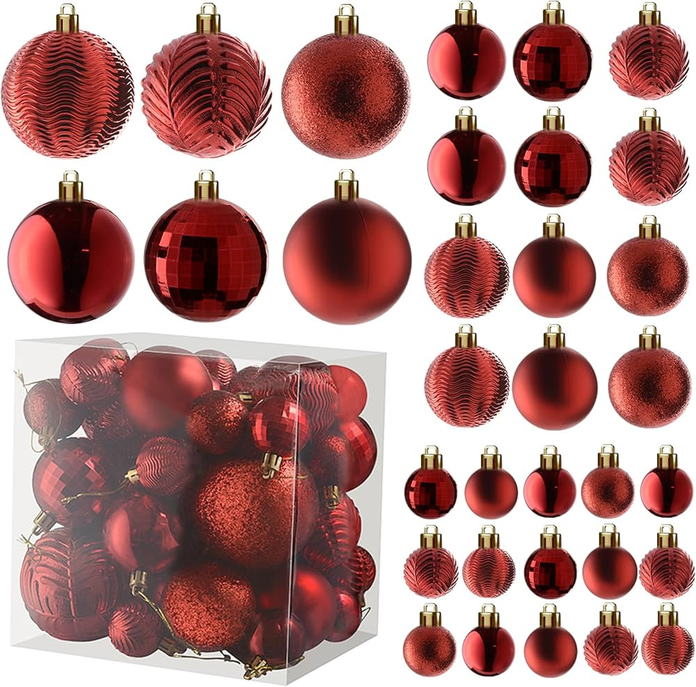 Prextex 36pc Shatterproof Christmas Ball Ornaments Set - Festive Christmas Balls Different Sizes ... | Amazon (US)