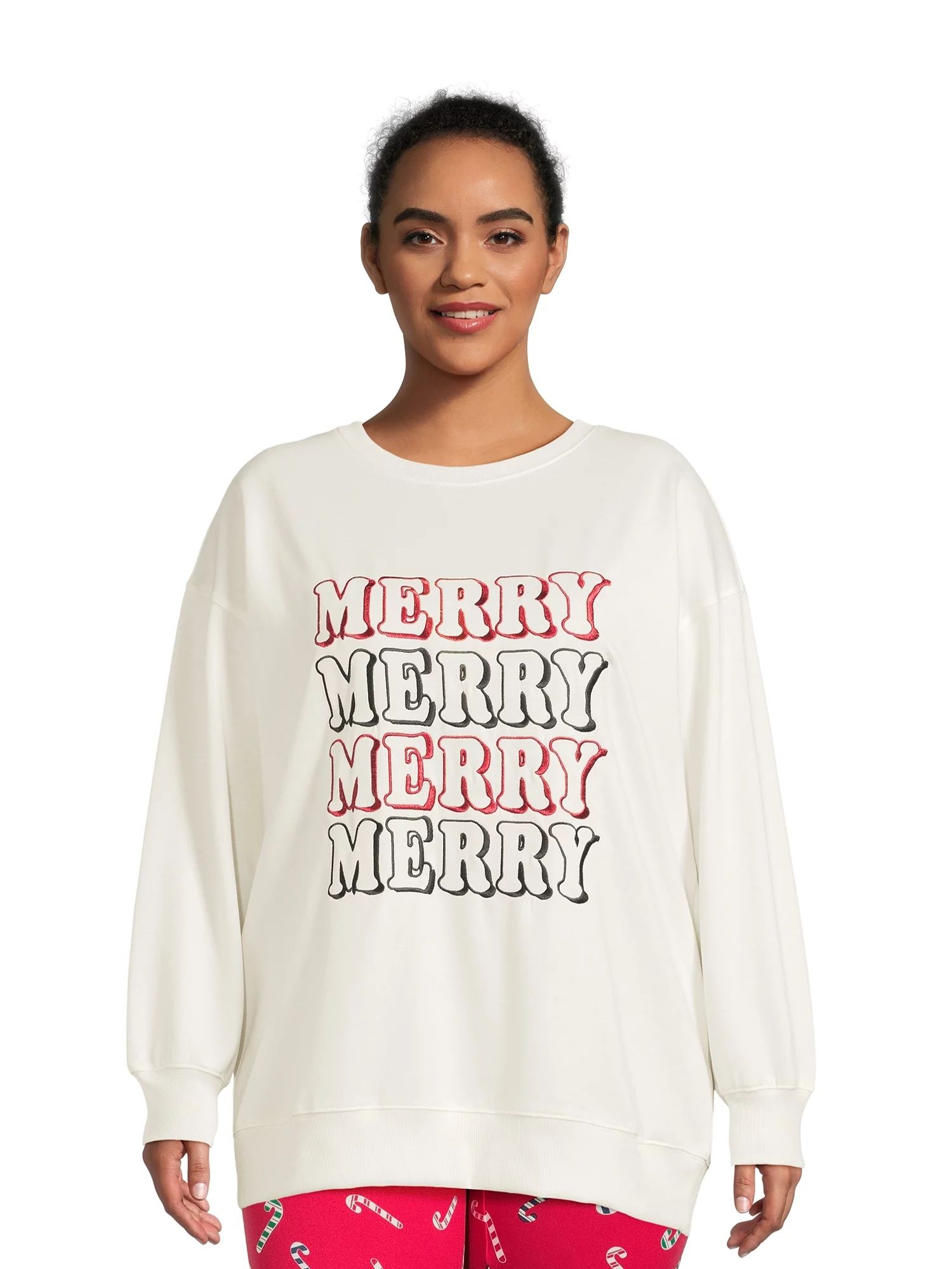 Christmas Women's Plus Size Merry Embroidered Sweatshirt from Feeling Festive | Walmart (US)