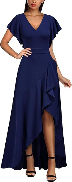 Miusol Women's Formal V Neck Ruffle Split Evening Party Long Dress | Amazon (US)