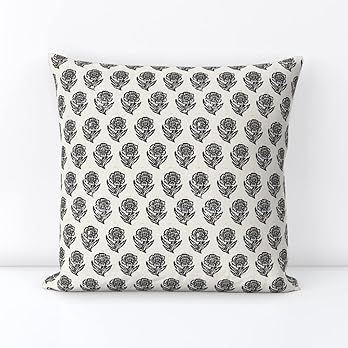 Amazon.com: Spoonflower Square Throw Pillow, 18", Linen Cotton Canvas - Macha Flower Black White Flo | Amazon (US)