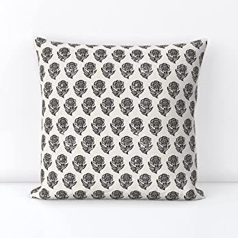 Amazon.com: Spoonflower Square Throw Pillow, 18", Linen Cotton Canvas - Macha Flower Black White Flo | Amazon (US)