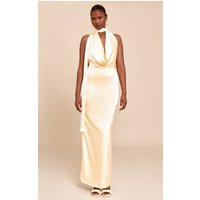 Butter Yellow Satin Cowl Neck Drape Maxi Dress | PrettyLittleThing US
