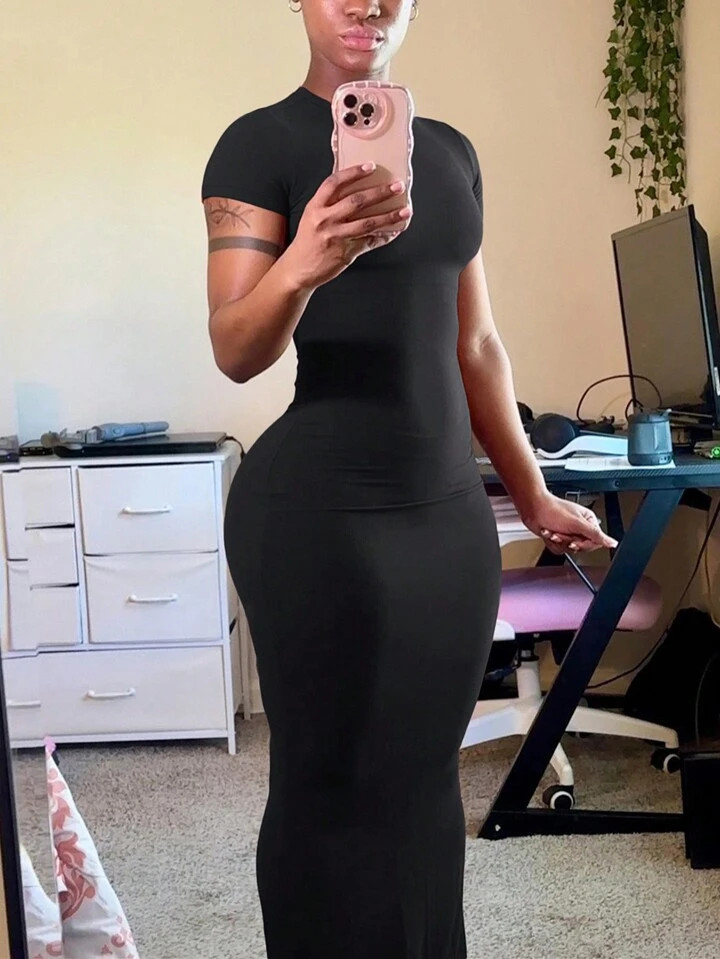 INAWLY Women SpringSummer Casual Solid Color Bodycon Dress | SHEIN