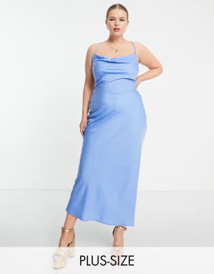 In The Style Plus Exclusive satin cowl neck midi dress in light blue | ASOS (Global)
