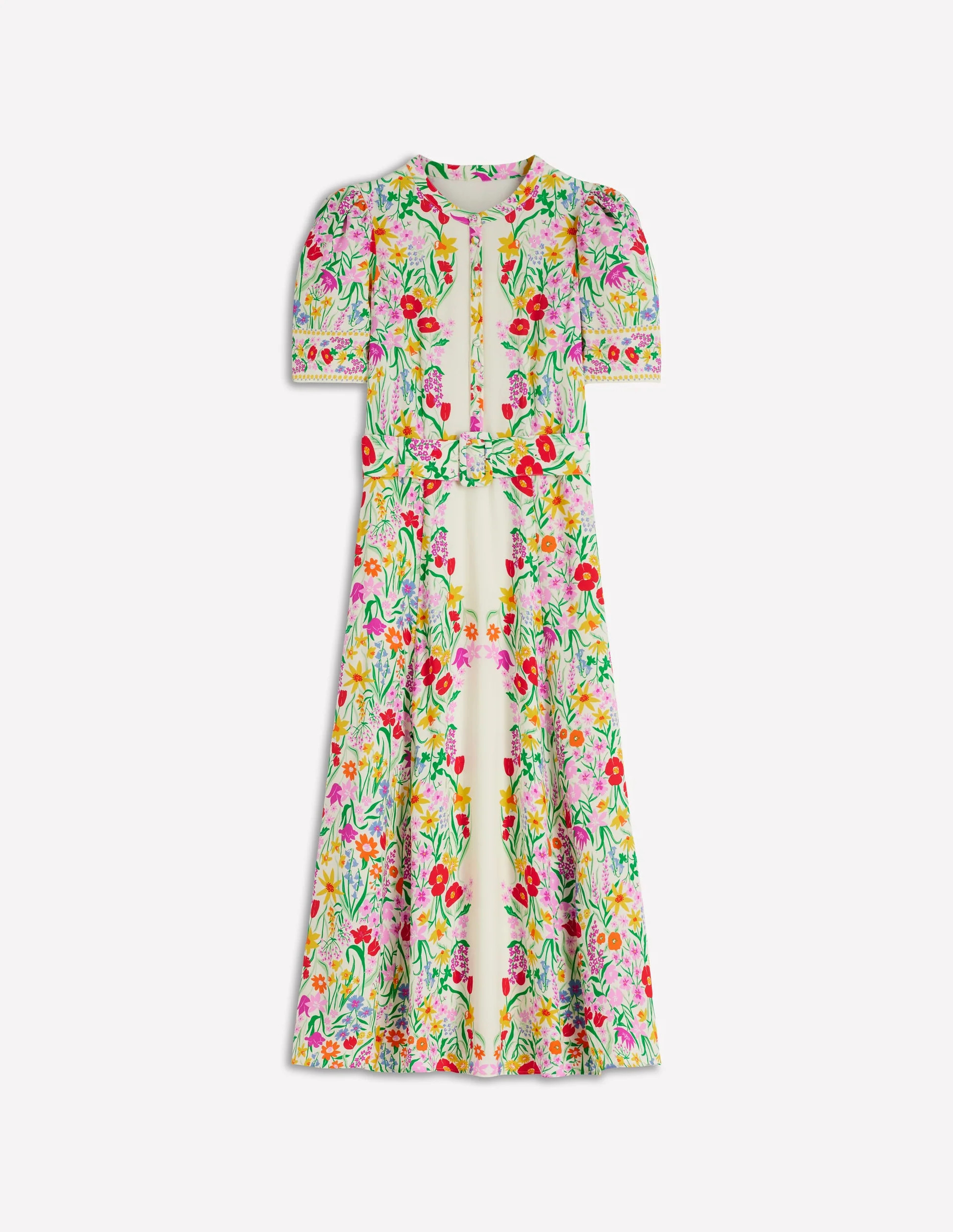 Kate Puff Sleeve Belted Dress-Ivory, Elegant Garden | Boden (US)